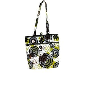 Vera Bradley Quilted Tote Bag Mod Floral Brown Green Black White